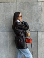 Armor puff sleeves leather Jacket - Image 4