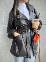 Armor puff sleeves leather Jacket - Image 2