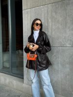 Armor puff sleeves leather Jacket