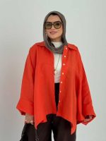 Orange linen short shirt