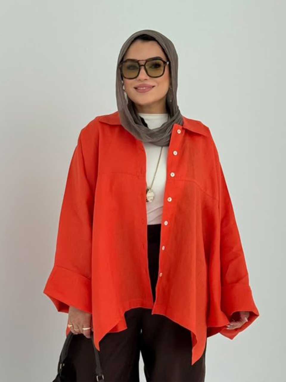 9 Orange linen short shirt - Image 1