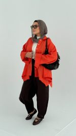 Orange linen short shirt - Image 2